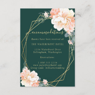 Emerald Green Gold Peach Floral Wedding Details Begleitkarte