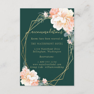 Emerald Green Gold Peach Floral Wedding Details Begleitkarte