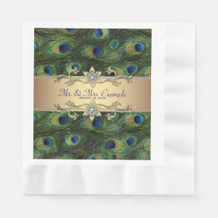 Emerald Green Gold Peacock Wedding Serviette