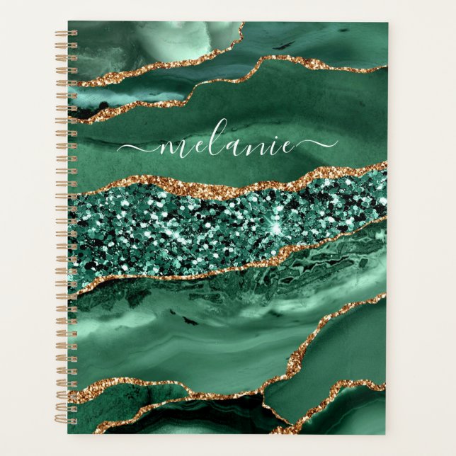 Emerald Green Gold Planner mit Individuelle Name Planer (Vorderseite)