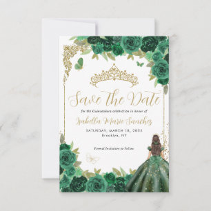 Emerald Green Gold Princess Quinceañera Birthday Save The Date