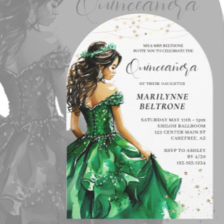Emerald Green Gold Princess Quinceañera Einladung