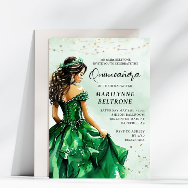 Emerald Green Gold Princess Quinceañera Einladung (Von Creator hochgeladen)