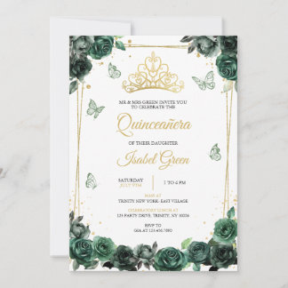 Emerald Green Gold Quinceañera Einladung