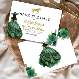 Emerald Green Gold Quinceanera Save The Date