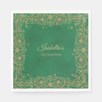 Emerald Green Gold Quinceañera Sweet 15 Luncheon