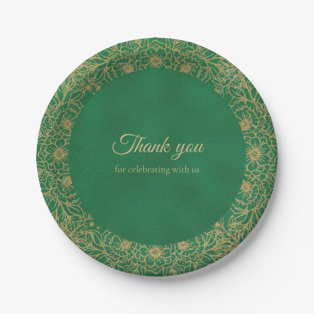 Emerald Green Gold Quinceñera Sweet 15 Pappteller (Vorderseite)