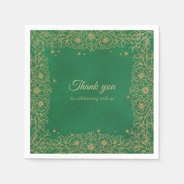 Emerald Green Gold Quinceñera Sweet 15 Serviette (Vorderseite)