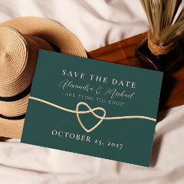 Emerald Green Gold Rope Heart Save the Date