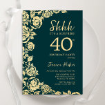 Emerald Green Gold Rose Überraschung 40. Geburtsta Einladung<br><div class="desc">Emerald Green Gold Floral Überraschung 40. Geburtstag Party Einladung. Elegantes Design mit Rose,  Imitaten Goldfolie und Typografie Script Schriftart. Die trendige Einladungskarte eignet sich perfekt für eine stilvolle Damenfeier. Kann für jedes Alter angepasst werden. Gedruckte Zazzle-Einladungen oder Sofortdownload digitaler Druckvorlage.</div>