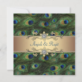 Emerald Green Gold Royal Indian Peacock Wedding Einladung