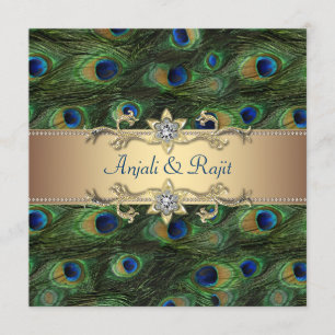 Emerald Green Gold Royal Indian Peacock Wedding Einladung