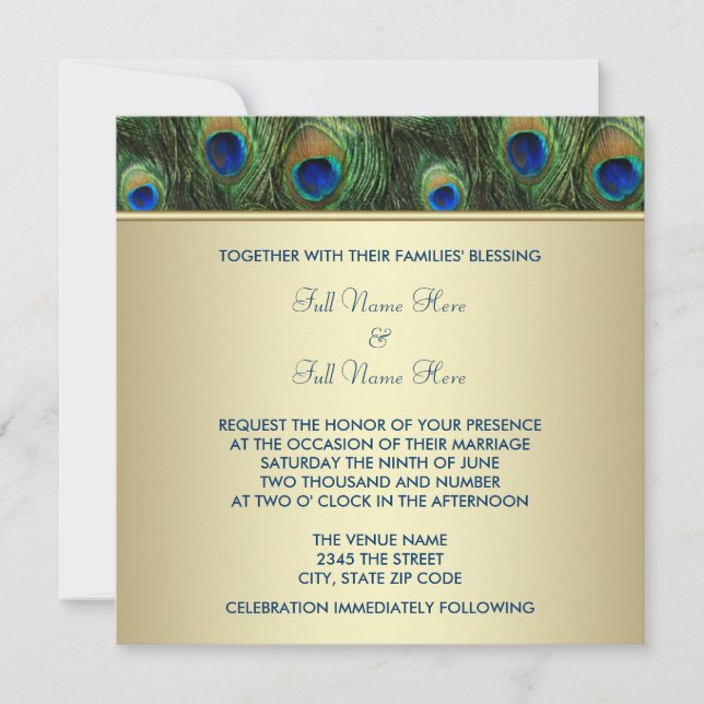 Emerald Green Gold Royal Indian Peacock Wedding Einladung (Vorderseite)