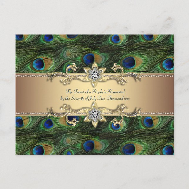 Emerald Green Gold Royal Indian Peacock Wedding Einladungspostkarte (Vorderseite)