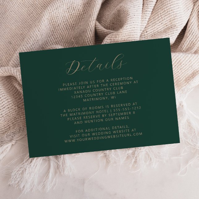 Emerald Green Gold Script Wedding Begleitkarte (Von Creator hochgeladen)