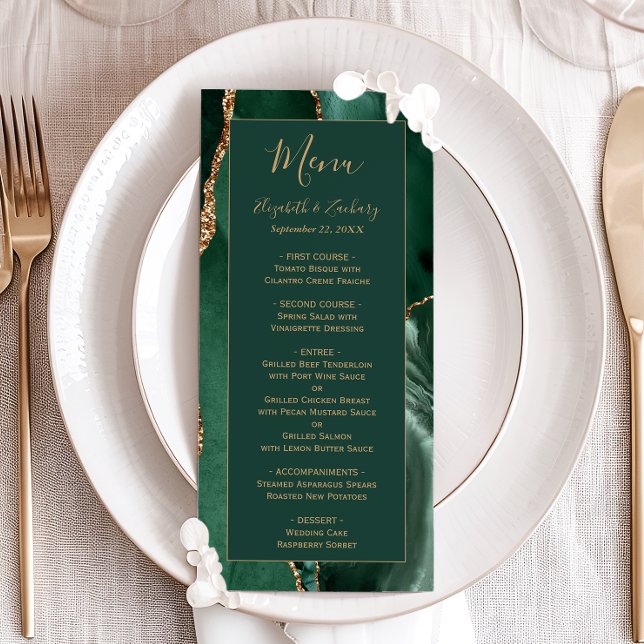 Emerald Green Gold Script Wedding Menu (Créateur téléchargé)