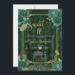 Emerald Green & Gold Sweet 16 Girl Birthday Einladung<br><div class="desc">Emerald Green & Gold Sweet 16 Girl Geburtstag,  Sweet 16 Girl Floral Geburtstag Party Einladung Mis Quince 15 Anos,  16. Geburtstag.</div>
