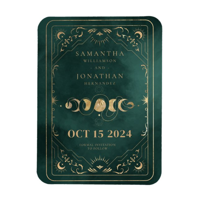 Emerald Green Gold Tarot Celestial Save the Date Magnet (Vertikal)