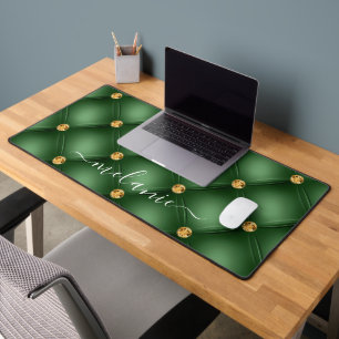 Emerald Green Gold Tuft Desk Mat avec nom personna