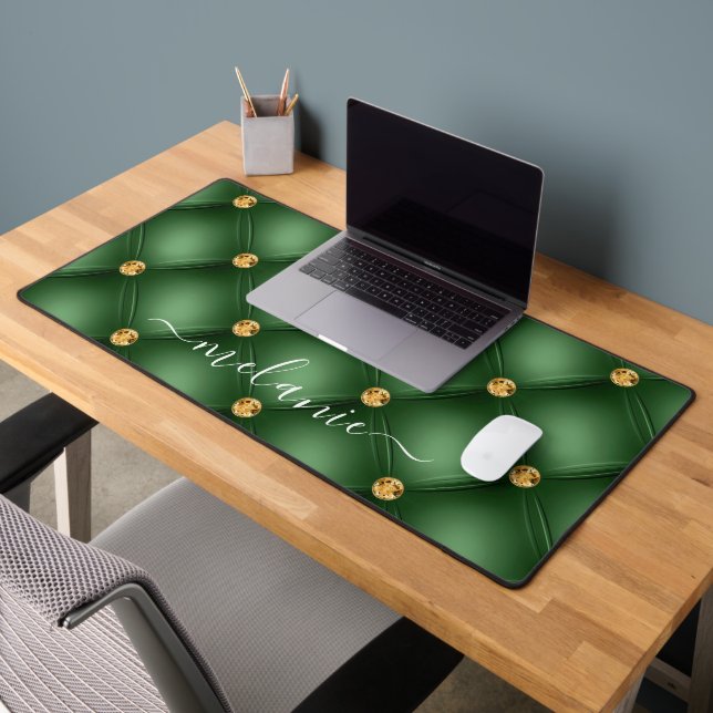 Emerald Green Gold Tuft Desk Mat mit Individuelle  Schreibtischunterlage (Büro 2)
