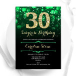 Emerald Green Gold Überraschung 30. Geburtstag Einladung<br><div class="desc">Überraschung 30. Geburtstag Party Einladung. Elegantes smaragdgrün und schwarz Design mit Imitaten Glitzer Gold. Mit stilvollen Diamanten,  Bokeh-Leuchten und Skript-Schriftart. Männer oder Frauen laden ein. Ideal für eine stilvolle Geburtstagsparty. Personalisieren Sie Ihre persönlichen Daten. Nachricht,  wenn Sie weitere Anpassungen benötigen. Gedruckte Zazzle Einladungen oder Sofortdownload digitalen druckbaren Vorlage.</div>
