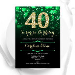 Emerald Green Gold Überraschung 40. Geburtstag Einladung<br><div class="desc">Überraschung 40. Geburtstag Party Einladung. Elegantes smaragdgrün und schwarz Design mit Imitaten Glitzer Gold. Mit stilvollen Diamanten,  Bokeh-Leuchten und Skript-Schriftart. Männer oder Frauen laden ein. Ideal für eine stilvolle Geburtstagsparty. Personalisieren Sie Ihre persönlichen Daten. Nachricht,  wenn Sie weitere Anpassungen benötigen. Gedruckte Zazzle Einladungen oder Sofortdownload digitalen druckbaren Vorlage.</div>