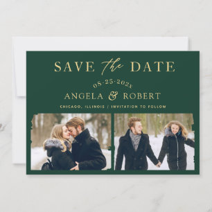 Emerald Green Gold Unique Brush Stroke 2 Foto Save The Date