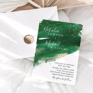Emerald Green & Gold Watercolor Faire-part de mari
