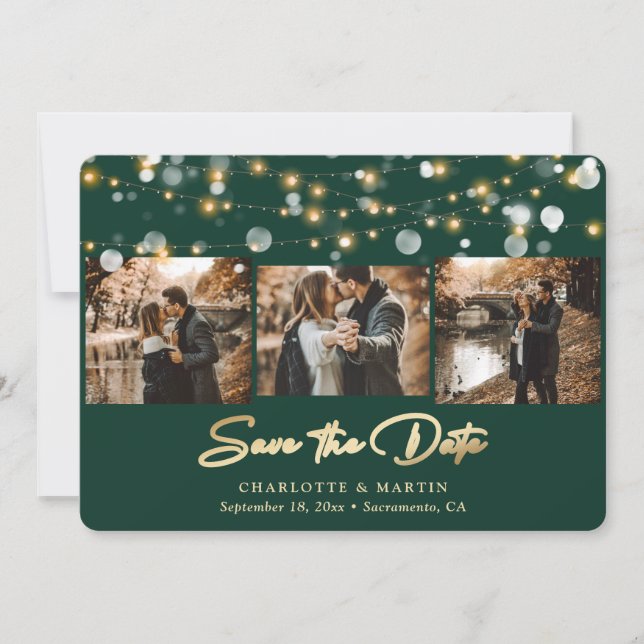 Emerald Green Gold Wedding 3 Foto Save the Date (Vorderseite)