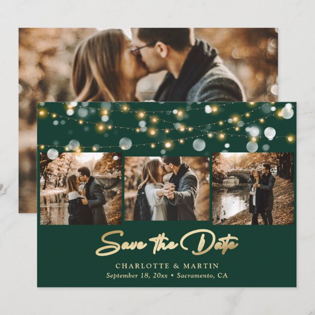 Emerald Green Gold Wedding 4 Foto Save the Date (Vorne/Hinten)