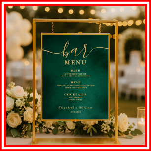 Emerald Green & Gold Wedding Bar Menu Poster
