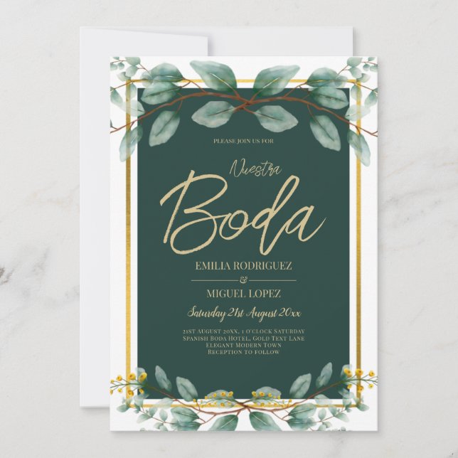 Emerald Green Gold Wedding Invitations numérique (Devant)