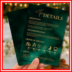 Emerald Green & Gold Wedding Order of Events Einladung