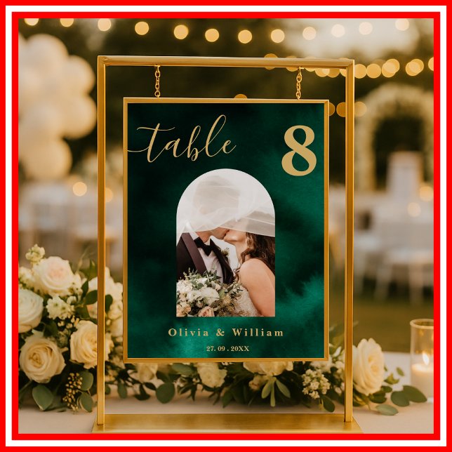Emerald Green & Gold Wedding PHOTO Table Number  Poster (Von Creator hochgeladen)