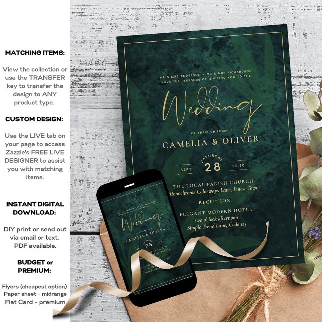 Emerald Green Gold Wedding Print Digital Download Einladung (Von Creator hochgeladen)