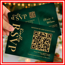 Emerald Green & Gold Wedding QR Code UAWG RSVP Karte