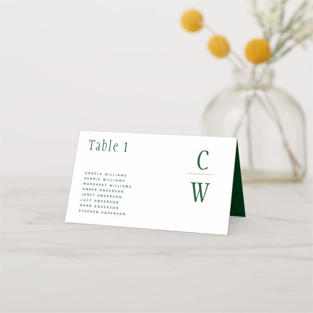 Emerald Green Gold Wedding Tischnummer Names Platzkarte (Vorderseite)