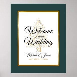 Emerald Green Gold Winter Holiday Wedding Willkomm Poster