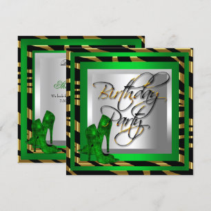 Emerald Green Gold Zebra Black High Heel Shoes Einladung