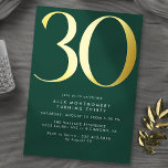 Emerald Green & Gold | Zeitgenössischer 30. Geburt Folieneinladung<br><div class="desc">30. Geburtstagseinladungen im modernen Stil mit einer großen Überschrift "30" in echter metallischer Folie. Ihre Veranstaltungsdetails werden unten in einem matten weißen Schriftart gedruckt. Unisex Design mit goldenen Akzenten auf einem tiefen Grün. (Hintergrundfarben können mit dem Design-Tool geändert werden. Sie können auch die Art der metallischen Folie ändern.)</div>