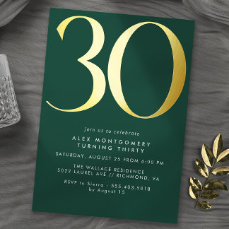 Emerald Green & Gold | Zeitgenössischer 30. Geburt Folieneinladung