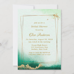 Emerald Green Golden Watercolor Brunch & Bubbly Einladung