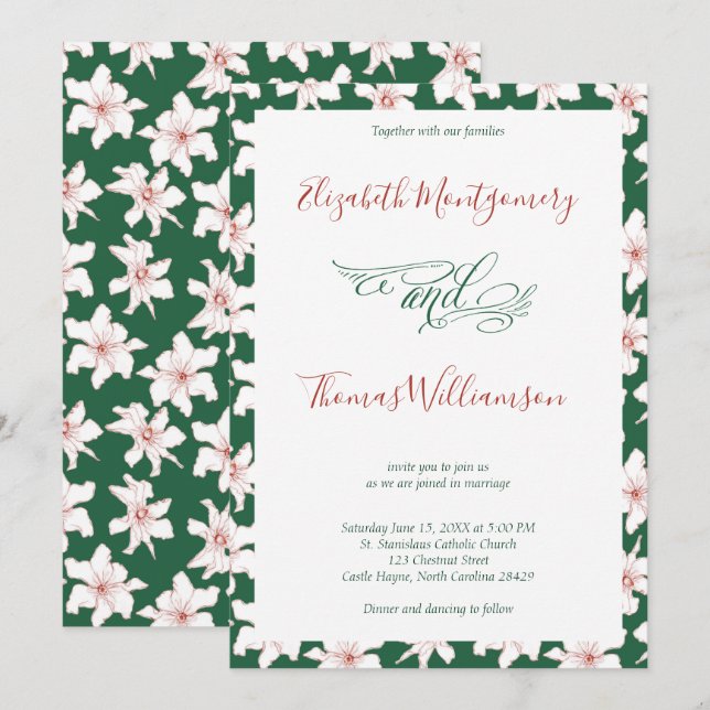Emerald Green Hand Drawn Floral Wedding Einladung (Vorne/Hinten)