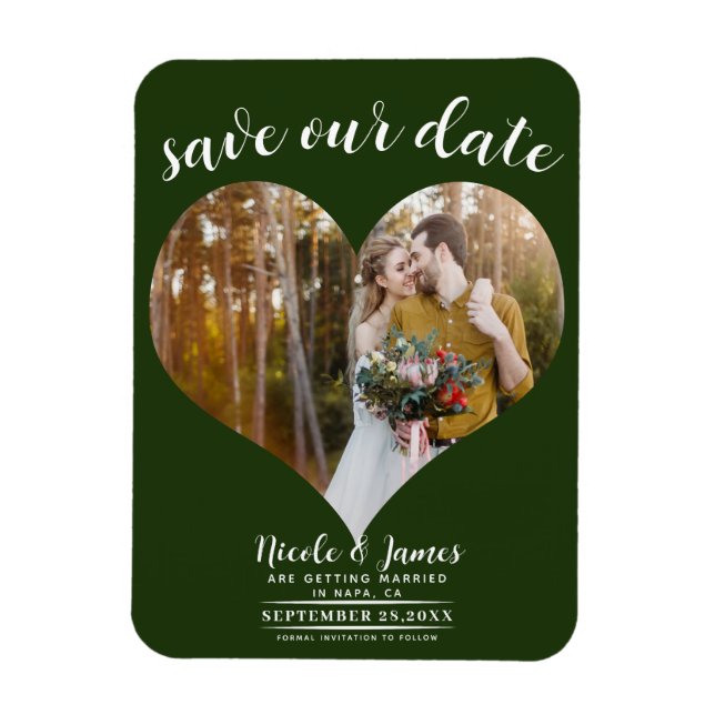 Emerald Green Heart Foto Wedding Save the Date Magnet (Vertikal)