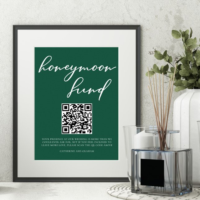 Emerald Green Honeymoon Fund Wedding QR Code Poster (Von Creator hochgeladen)