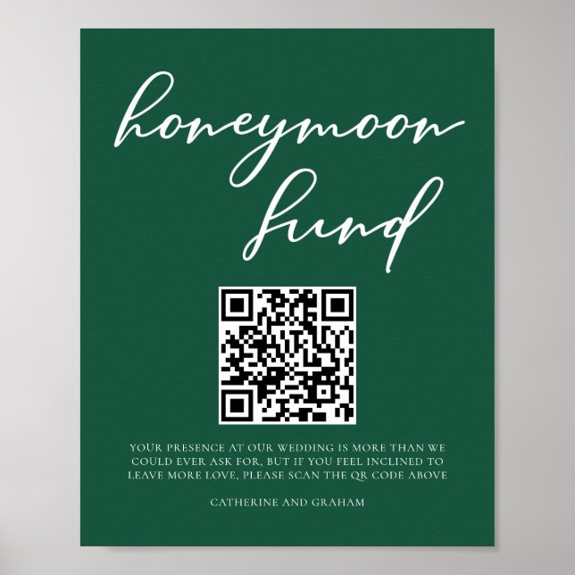 Emerald Green Honeymoon Fund Wedding QR Code Poster (Vorne)