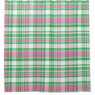 Emerald Green, Hot Pink, White Preppy Madras Karie Duschvorhang