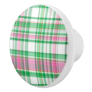 Emerald Green, Hot Pink, White Preppy Madras Karie Keramikknauf