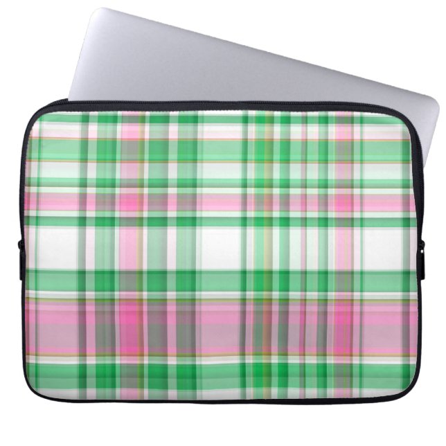 Emerald Green, Hot Pink, White Preppy Madras Karie Laptopschutzhülle (Vorderseite)