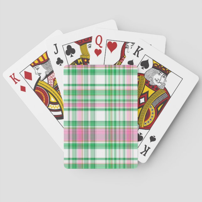 Emerald Green, Hot Pink, White Preppy Madras Karie Spielkarten (Rückseite)